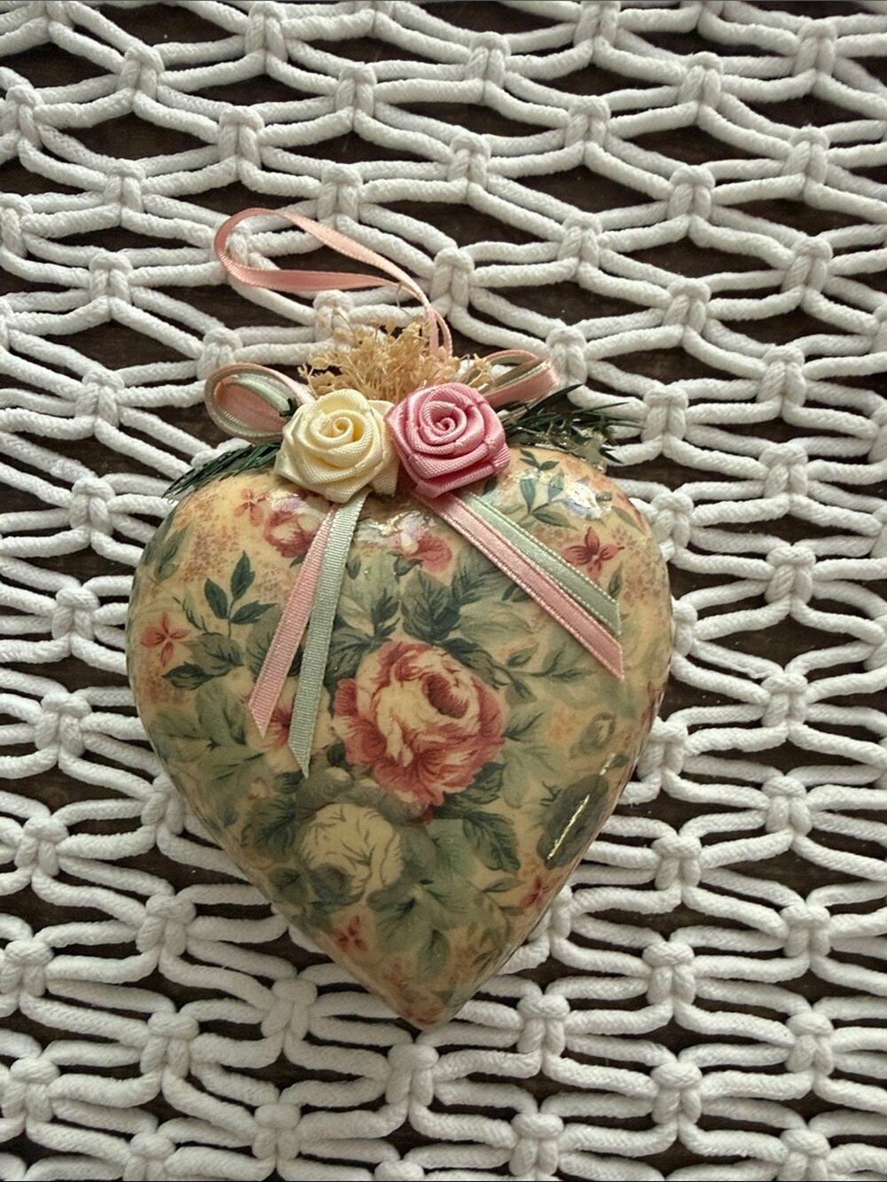 Vintage Midwest Victorian Floral Decoupage Shabby Chic Christmas Ornament